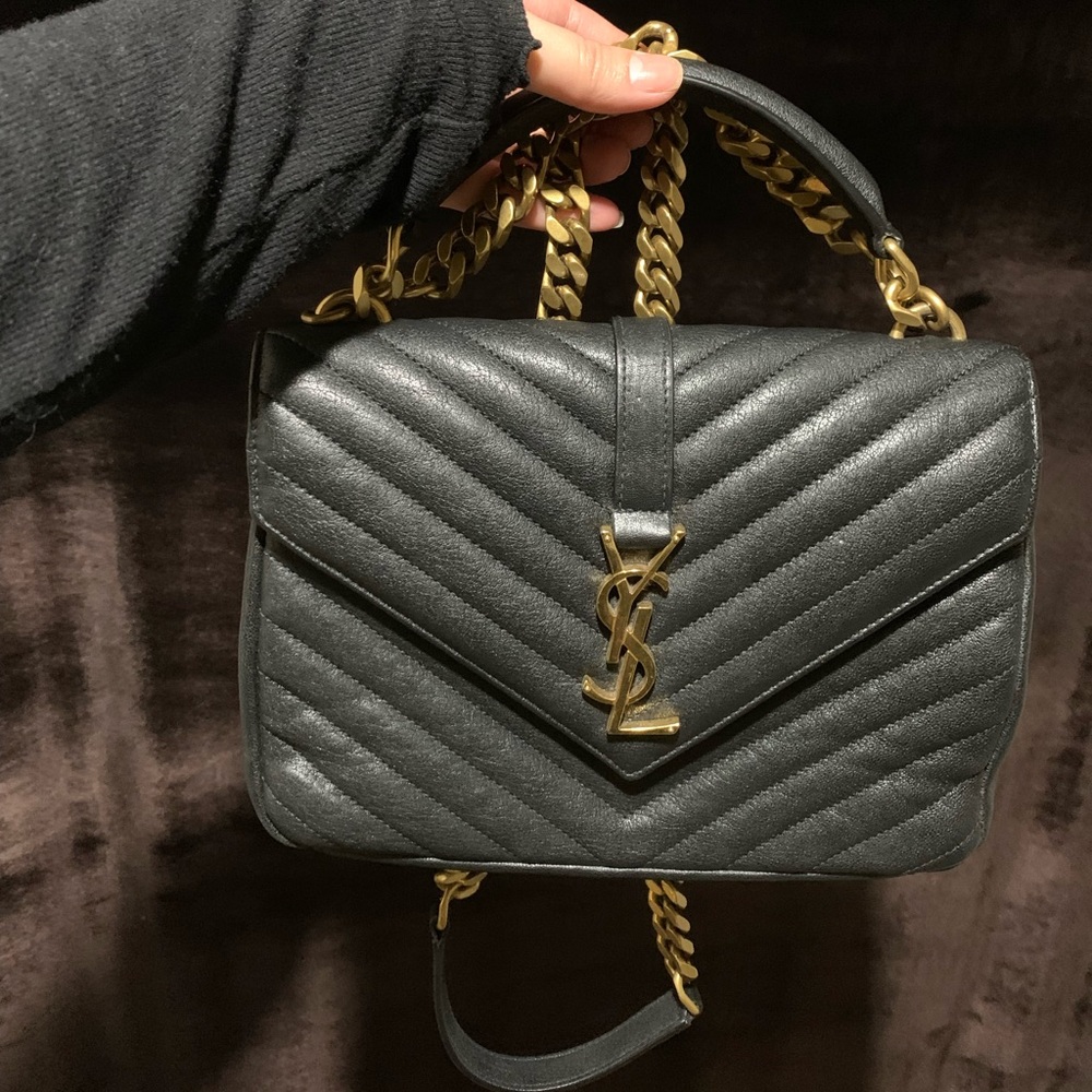 Saint Laurent Women's College Large Quilted Leather V-Flap Shoulder Bag